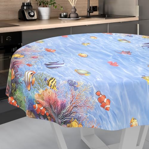 ANRO Wachstuch-Tischdecke abwaschbar 140cm Rund Schnittkante Aquarium von ANRO