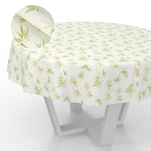 ANRO Wachstuch-Tischdecke 140cm Rund Schnittkante Bambuk, Wasserabweisend & Waschbar, Ideal für Indoor & Outdoor, Esszimmer, Garten, Balkon, Camping, Partys von ANRO