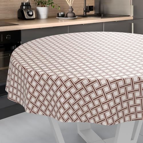 Wachstuch-Tischdecke Tischdecke abwaschbar Wachstuch Garten-Tischdecke Outdoor Indoor Rund 140cm Schnittkante Karo Beige von ANRO