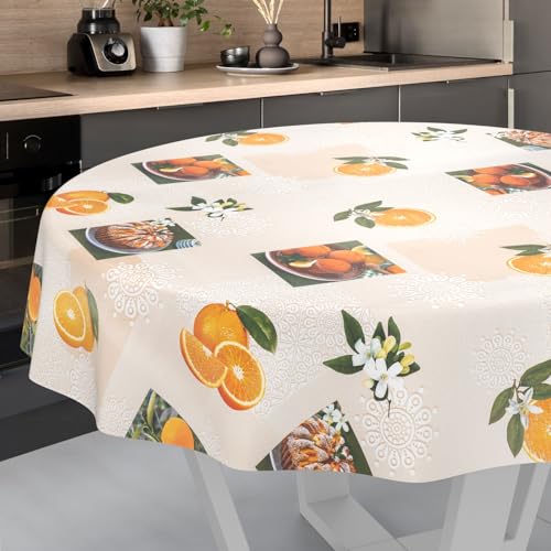 Wachstuch-Tischdecke Tischdecke abwaschbar Wachstuch Garten-Tischdecke Outdoor Indoor Rund 140cm Schnittkante Orangen von ANRO