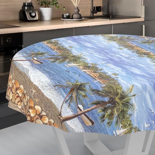 Wachstuch-Tischdecke Tischdecke abwaschbar Wachstuch Garten-Tischdecke Outdoor Indoor Rund 140cm Schnittkante Urlaub Wachstuch-Tischdecke Tischdecke abwaschbar Wachstuch Garten-Tischdecke Outdoor Indoor Rund 140cm Schnittkante Urlaub von ANRO