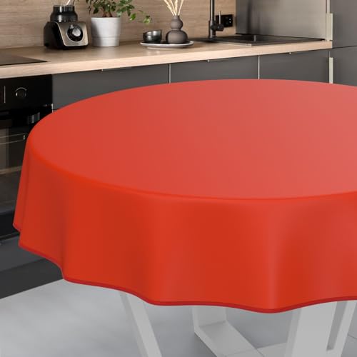 Wachstuch-Tischdecke Tischdecke abwaschbar Wachstuch Garten-Tischdecke Outdoor Indoor Rund 140cm mit Saum Rot Wachstuch-Tischdecke Tischdecke abwaschbar Wachstuch Garten-Tischdecke Outdoor Indoor Rund 140cm mit Saum Rot von ANRO