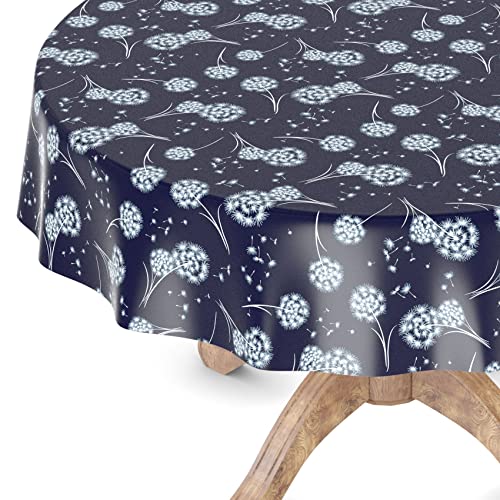 Wachstuchtischdecke Wachstischdecke Tischdecke abwaschbar Gartentischdecke Wachstuch Eckig rund oval Rund 140cm Schnittkante Pusteblume Blau von ANRO