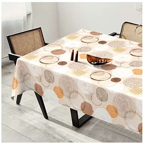 Wachstuchtischdecke Wachstuch Tischdecke abwaschbar Wachstischdecke Plastik-Tischdecken Glatt 180x140cm Schnittkante Kreise Beige Ornamente von ANRO