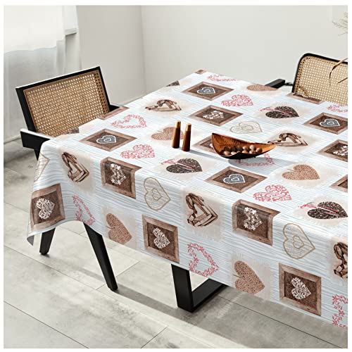 Wachstuchtischdecke Wachstuch Tischdecke abwaschbar Wachstischdecke Plastik-Tischdecken Glatt 240x140cm Schnittkante Holz Liebe Herz von ANRO