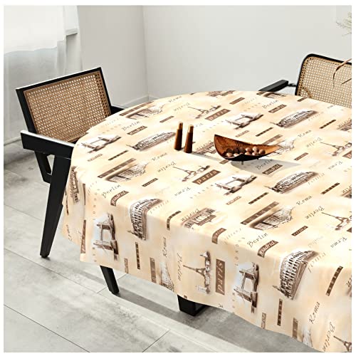 Wachstuchtischdecke Wachstuch Tischdecke abwaschbar Wachstischdecke Plastik-Tischdecken Glatt Oval 140x180cm Schnittkante Berlin Rom Madrid von ANRO