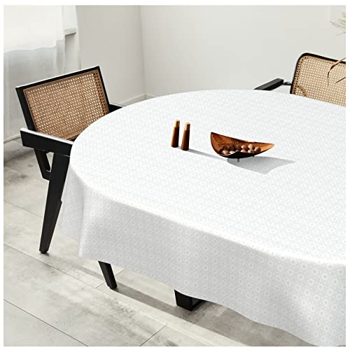Wachstuchtischdecke Wachstuch Tischdecke abwaschbar Wachstischdecke Plastik-Tischdecken Glatt Oval 140x240cm Schnittkante Dream Weiß von ANRO