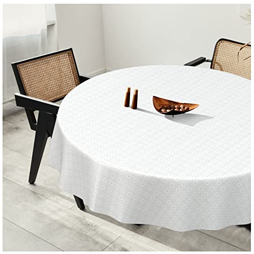 Wachstuchtischdecke Wachstuch Tischdecke abwaschbar Wachstischdecke Plastik-Tischdecken Glatt Rund 140cm Schnittkante Dream Weiß von ANRO