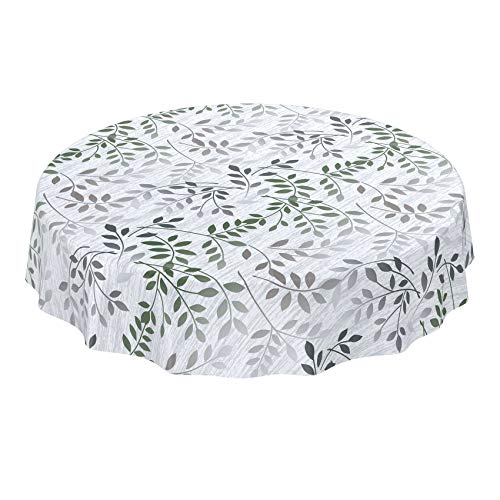 Wachstuchtischdecke abwaschbar Garten Tischdecke Wachstuch Rund Oval Eckig Indoor Outdoor Blätter Silber Grün Rund 140cm Wachstuchtischdecke abwaschbar Garten Tischdecke Wachstuch Rund Oval Eckig Indoor Outdoor Blätter Silber Grün Rund 140cm von ANRO