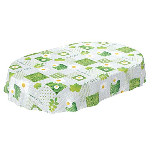 Wachstuchtischdecke abwaschbar Garten Tischdecke Wachstuch Rund Oval Eckig Indoor Outdoor Karo Kamille Grün Oval 180x140cm von ANRO