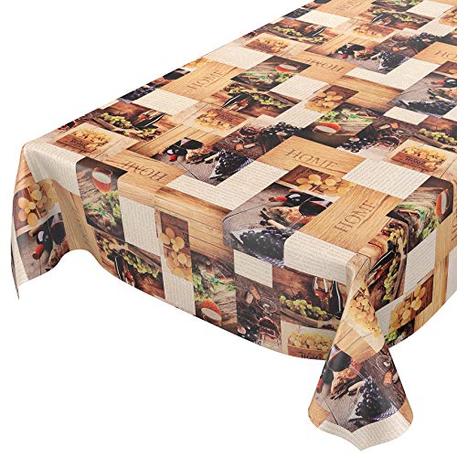 Wachstuchtischdecke abwaschbar Garten Tischdecke Wachstuch Rund Oval Eckig Indoor Outdoor Wein Weintrauben Home Holz 240x140cm von ANRO