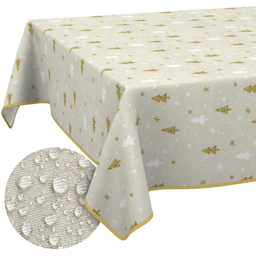 Weihnachtstischdecke Stofftischdecke Tischdecke Weihnachten abwaschbar pflegeleicht Weihnachten Weihnachtsbaum 300x140cm Schnittkante von ANRO