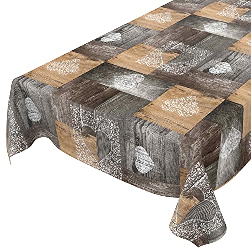 abwaschbare Tischdecke für große Tische Wachstuch Wachtuchtischdecke mit Design Holz Herz Liebe Braun 140x160cm von ANRO