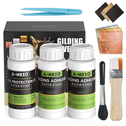 Blattgoldkleber 300ml Set, inkl. Kleber und Schutzlack auf Wasserbasis, 300 Stück Blattgold in 3 Farben, zum Basteln, Malen und Gestalten usw Blattgoldkleber 300ml Set, inkl. Kleber und Schutzlack auf Wasserbasis, 300 Stück Blattgold in 3 Farben, zum Basteln, Malen und Gestalten usw von ANRZO