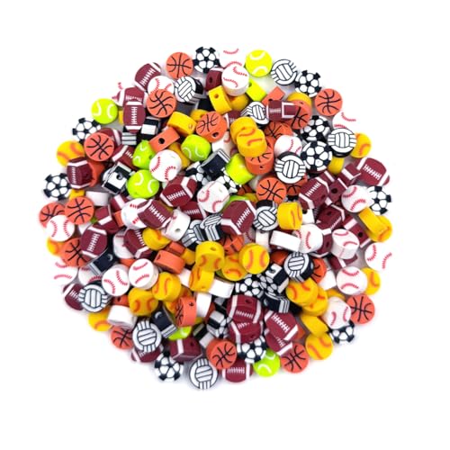 200 Stück Sport-Perlen aus Modelliermasse, gemischte Kugel-Charm-Abstandshalter für Armbänder, Halsketten, DIY-Schmuckherstellung (gemischte Kugel) von ANSGGB