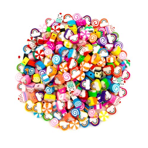 200 Stück Süßigkeiten-Polymer-Ton-Perlen, gemischte Regenbogen-Charm-Abstandshalter für Armbänder, Halsketten, DIY-Schmuckherstellung (Süßigkeiten-Regenbogen) von ANSGGB
