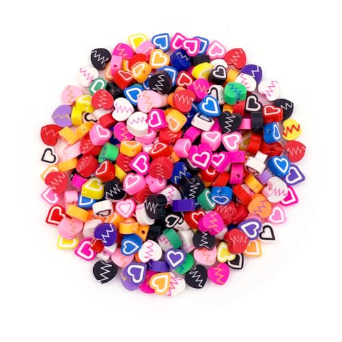 ANSGGB 200 Stück Herz-Polymer-Ton-Perlen, gemischte Charm-Abstandshalter für Armbänder, Halsketten, DIY-Schmuckherstellung (Herz) von ANSGGB