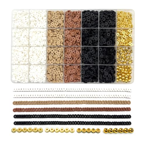 Flache Polymer-Ton-Perlen für Armbänder, Schmuckherstellung, Scheiben-Charm-Perlen, DIY, Basteln, Ohrringe, Armband, 5000 Stück (weiß und schwarz) von ANSGGB