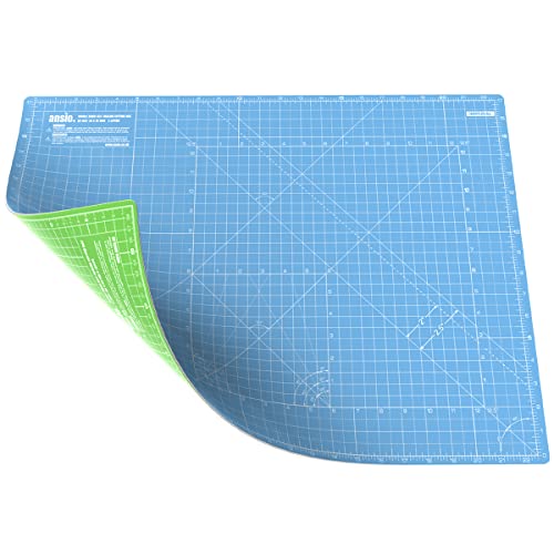ANSIO Bastel-Schneidematte, selbstheilend, A2, doppelseitig, 5 Schichten – Quilten, Nähen, Stoffe und Papierarbeiten – Imperial/Metrisch, 22,5 Zoll x 17 Zoll / 59 cm x 44 cm – Himmelblau/Limonengrün von ANSIO