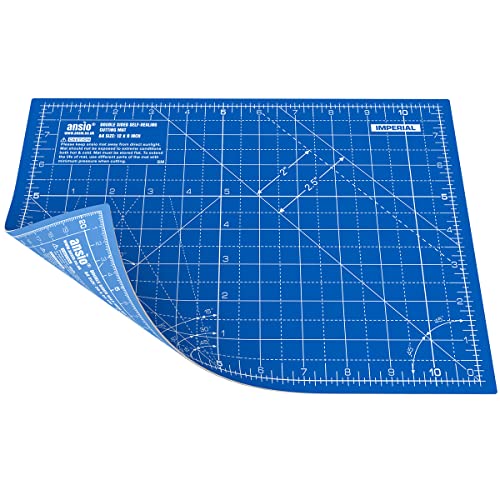 ANSIO Bastel-Schneidematte, selbstheilend, A4, doppelseitig, 5 Schichten – Quilten, Nähen, Sammelalben, Stoffe und Papierarbeiten – Imperial/Metrisch, 29 cm x 21 cm – ECHTES BLAU/HIMMELBLAU von ANSIO