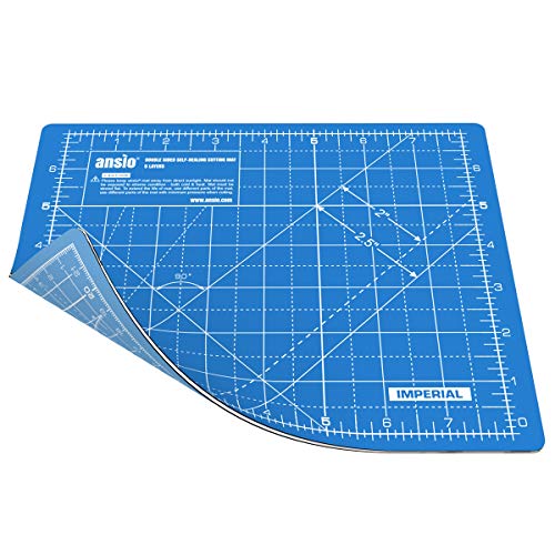 ANSIO Bastel-Schneidematte, selbstheilend, A5, doppelseitig, 5 Schichten – Quilten, Nähen, Stoffe und Papierarbeiten – Imperial/Metrisch 8 Zoll x 7 Zoll / 22 cm x 18 cm – ECHTBLAU/HIMMELBLAU von ANSIO