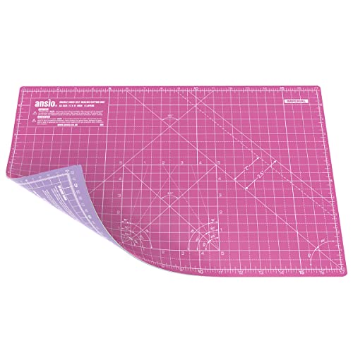 ANSIO Schneidematte selbstheilend A3 doppelseitig Ideal zum Basteln, Quilten, Nähen, Scrapbooking, Stoff- und Papierhandwerk- Zoll/Metrisch 17 Zoll x 11 Zoll / 42 cm x 27 cm - Super Pink/Lavendel Lila von ANSIO