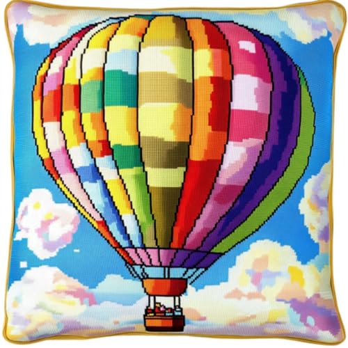 ANSIWEIGO DIY Kissen Knüpfen Set für Erwachsene Anfänger Anfänger,Bunte Heißluftballons,Knüpfset für dekorative Kissen,Ideal als Geschenk für DIY Fans und Bastelbegeisterte,43x43 cm von ANSIWEIGO