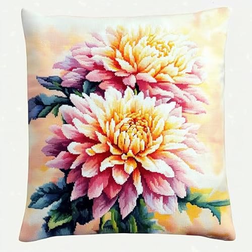 ANSIWEIGO Knüpf-Set zum Selbermachen DIY Knüpfkissen 43x43cm - Komplettes Materialpaket für Kissenbezug,Erwachsene & Kinder - Kreatives Latch Hook Kit für Heimdekoration​,Bemalte Chrysantheme von ANSIWEIGO