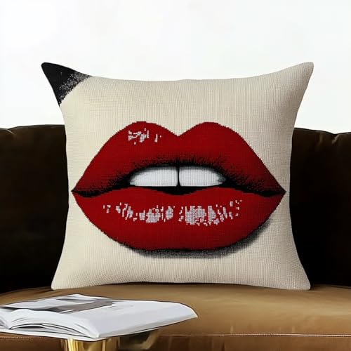 ANSIWEIGO Knüpfhaken Kissen Kits für Kinder,DIY Knüpfteppich Zum Selber Knüpf-Sets Kissenbezug Teppich Stickerei Set,Latch Hook Kits 43x43cm,Rote Lippen im Vintage-Stil ANSIWEIGO Knüpfhaken Kissen Kits für Kinder,DIY Knüpfteppich Zum Selber Knüpf-Sets Kissenbezug Teppich Stickerei Set,Latch Hook Kits 43x43cm,Rote Lippen im Vintage-Stil von ANSIWEIGO