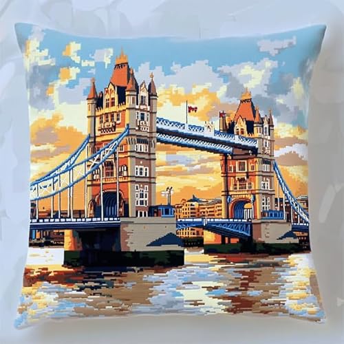 Knüpfkissen 43x43 cm – DIY Knüpfset mit Knüpfhaken-Set für Anfänger & Erwachsene, bedruckte Leinwand, 3D Dekokissen für Sofa,Blick auf die London Bridge Knüpfkissen 43x43 cm – DIY Knüpfset mit Knüpfhaken-Set für Anfänger & Erwachsene, bedruckte Leinwand, 3D Dekokissen für Sofa,Blick auf die London Bridge von ANSIWEIGO