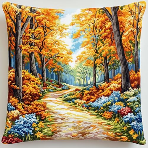 ANSIWEIGO Knüpfkissen Set 43x43cm zum Selber Knüpfen,DIY Latch Hook Kit für Kinder & Erwachsene,Waldherbst,Handgemachtes Kissen Knüpfset als Geschenk & Heimdekoration von ANSIWEIGO