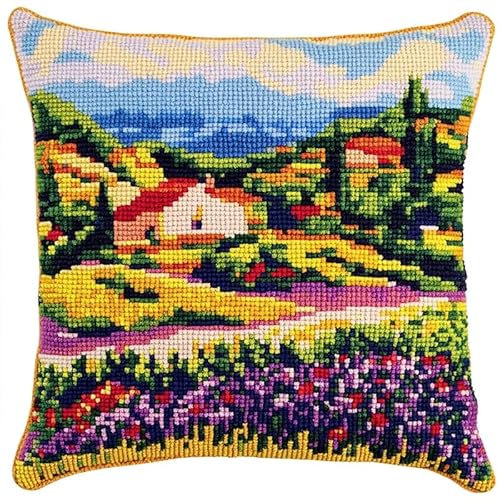 ANSIWEIGO Knüpfkissen Set für Weihnachten,Provence,DIY Knüpfteppich Knüpfpackung mit Muster,Deko Kissenbezug,Latch Hook Kissen Kit für Anfänger und Heimdekoration 43x43cm von ANSIWEIGO