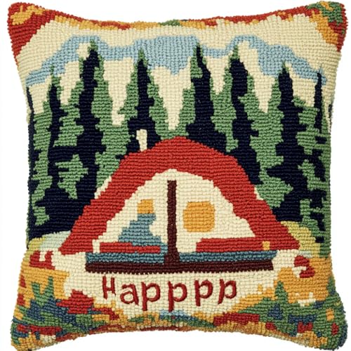 ANSIWEIGO Knüpfkissen Set zum Selbermachen, 43x43 cm Latch Hook Kit mit Knüpfhaken – DIY Kissenbezug Handarbeitsset für Kinder & Erwachsene – Kreatives Geschenk & Deko-Idee – Camper von ANSIWEIGO