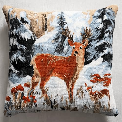 ANSIWEIGO Knüpfkissen Set zum Selbermachen 43x43cm,DIY Latch Hook Kissen Kit mit Knüpfhaken & Garn,Kuscheliges Sofakissen zum Knüpfen für Kinder & Erwachsene,Deko & Geschenkidee,Winterwaldtiere von ANSIWEIGO