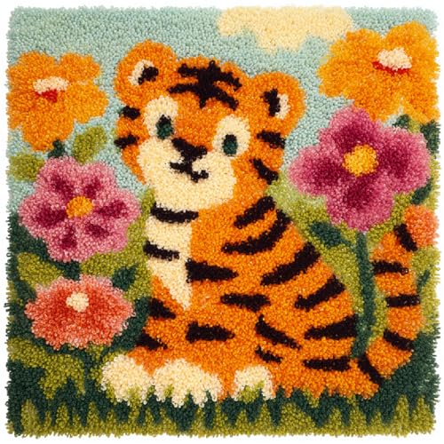 ANSIWEIGO Knüpfset für Kissen & Teppiche,DIY Handarbeit Kit mit Wollfäden und Webgitter,Kreuzstich Knüpfkissen in 43x43 cm,Latch Hook Bastelset für Erwachsene und Anfänger,Blumen-Cartoon-Tiger ANSIWEIGO Knüpfset für Kissen & Teppiche,DIY Handarbeit Kit mit Wollfäden und Webgitter,Kreuzstich Knüpfkissen in 43x43 cm,Latch Hook Bastelset für Erwachsene und Anfänger,Blumen-Cartoon-Tiger von ANSIWEIGO