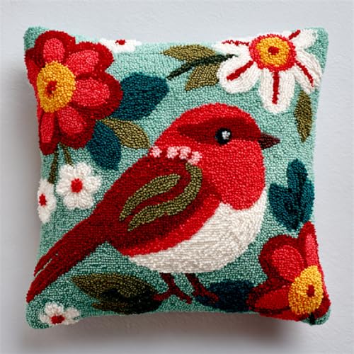 ANSIWEIGO Knüpfset für Kissen & Teppiche,DIY Handarbeit Kit mit Wollfäden und Webgitter,Kreuzstich Knüpfkissen in 43x43 cm,Latch Hook Bastelset für Erwachsene und Anfänger,Blumen und rote Vögel ANSIWEIGO Knüpfset für Kissen & Teppiche,DIY Handarbeit Kit mit Wollfäden und Webgitter,Kreuzstich Knüpfkissen in 43x43 cm,Latch Hook Bastelset für Erwachsene und Anfänger,Blumen und rote Vögel von ANSIWEIGO