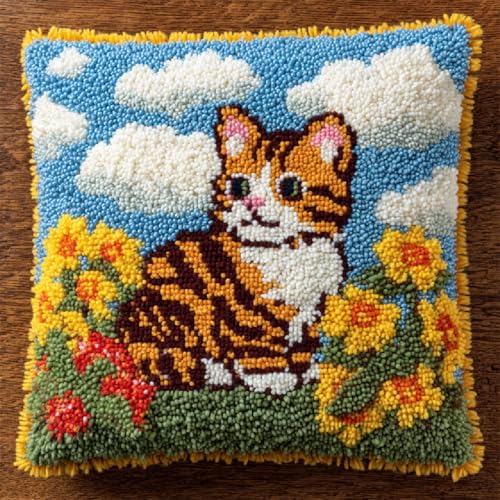 ANSIWEIGO Knüpfset für Kissen & Teppiche,DIY Handarbeit Kit mit Wollfäden und Webgitter,Kreuzstich Knüpfkissen in 43x43 cm,Latch Hook Bastelset für Erwachsene und Anfänger,Blumenkatze ANSIWEIGO Knüpfset für Kissen & Teppiche,DIY Handarbeit Kit mit Wollfäden und Webgitter,Kreuzstich Knüpfkissen in 43x43 cm,Latch Hook Bastelset für Erwachsene und Anfänger,Blumenkatze von ANSIWEIGO