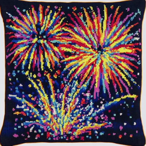 ANSIWEIGO Latch Hook Kissen Knüpfset 43x43cm für Anfänger & Kinder,DIY Knüpfkissen Kit,Traumhaftes Feuerwerk,Knüpfteppich Set zum Selbermachen,Handarbeits- & Bastelset für Erwachsene von ANSIWEIGO