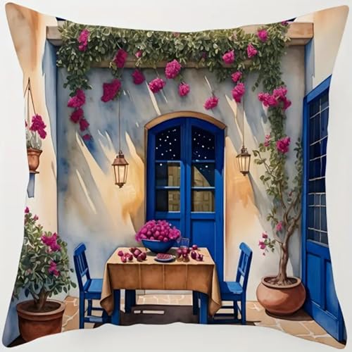 ANSIWEIGO Latch Hook Kissen Set 43x43 cm,DIY Knüpfkissen mit Knüpfhaken,Kreuzstich Knüpfset für Handarbeit & Heimdekoration,Mediterranes Stadtbild von ANSIWEIGO