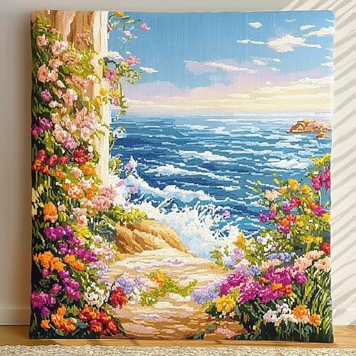 ANSIWEIGO Latch Hook Kit für Anfänger | DIY Knüpfset für Deko-Kissen 43x43 cm inkl. Knüpfhaken | Kreativ Basteln Erwachsene, Handarbeit Geschenk​​, Meerblick von ANSIWEIGO