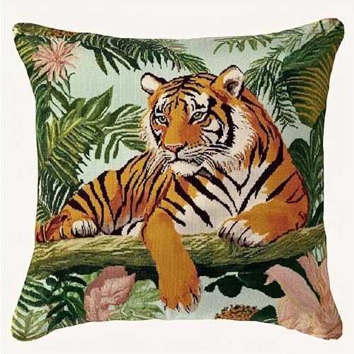 ANSIWEIGO Latch Hook Kit für Anfänger | DIY Knüpfset für Deko-Kissen 43x43 cm inkl. Knüpfhaken | Kreativ Basteln Erwachsene, Handarbeit Geschenk​​, Tiger von ANSIWEIGO