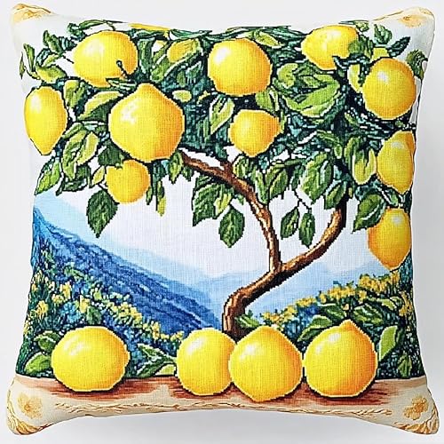 ANSIWEIGO Latch Hook Kit für Anfänger | DIY Knüpfset für Deko-Kissen 43x43 cm inkl. Knüpfhaken | Kreativ Basteln Erwachsene, Handarbeit Geschenk​​, Zitrone von ANSIWEIGO