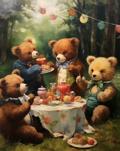 ANSIWEIGO Malen nach Zahlen,Teddybär-Picknick,16x20 Zoll,Zeichnen mit Pinseln,Winter-Heimdekoration(ohne Rahmen) von ANSIWEIGO
