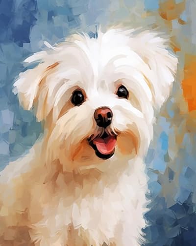 ANSIWEIGO Malen-nach-Zahlen-Magie im Zeichentrick mit Hunden,Malteser Hund,Malen Sie Ihre Liebe für Hunde in allen Farbtönen,40x50 cm,Ohne Rahmen von ANSIWEIGO