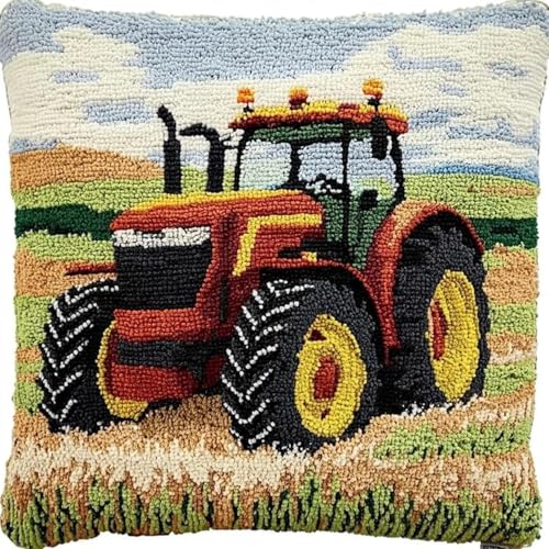 ANSIWEIGO Reisfeldlandschaft Knüpfkissen Zum Selber Knüpfen,Traktor,Knüpfen Set Handgemachte Geschenke Knüpfteppich Für Kinder Und Erwachsene Knüpfset,43x43cm/17x17 Zoll von ANSIWEIGO