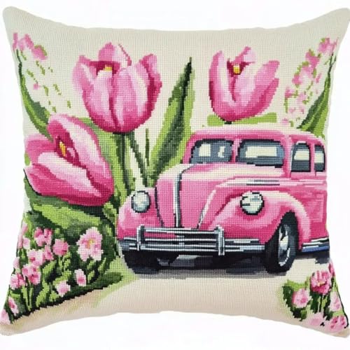 ANSIWEIGO Rosa Tulpen Knüpfkissen Set Knüpfkissen Zum Selber Knüpfen,Retro-Auto DIY Kissen Knüpfset,Kissenbezug Knüpfen Set Kreuzstich für Kinder Erwachsene,17x17 in ANSIWEIGO Rosa Tulpen Knüpfkissen Set Knüpfkissen Zum Selber Knüpfen,Retro-Auto DIY Kissen Knüpfset,Kissenbezug Knüpfen Set Kreuzstich für Kinder Erwachsene,17x17 in von ANSIWEIGO