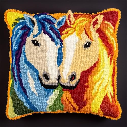 ANSIWEIGO Tier DIY Knotting Set,latch Cushion,Zwei Pferdepaare,Beginners Adults Teenagers Gift Embroidery Home Decoration Latch Hook Set,43x43cm/17x17 Zoll ANSIWEIGO Tier DIY Knotting Set,latch Cushion,Zwei Pferdepaare,Beginners Adults Teenagers Gift Embroidery Home Decoration Latch Hook Set,43x43cm/17x17 Zoll von ANSIWEIGO