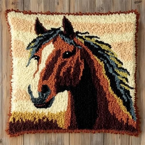 ANSIWEIGO Tier DIY Knüpfen Set Erwachsene,Ein Braunes Pferd,Knüpfkissen Set Zum Sticken Und Stricken,Geschenk Für Erwachsene/Anfänger,43x43cm/17x17 Zoll von ANSIWEIGO