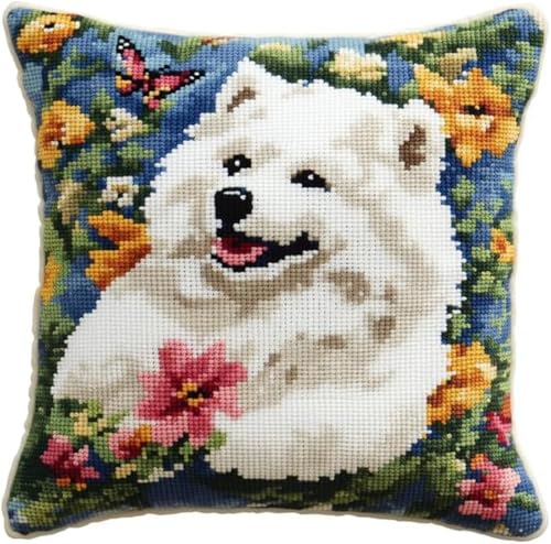 ANSIWEIGO Tier Hund Nadelspitzen-Kissen-Set,Samojede In Den Blumen,Knüpfkissen-Set,DIY-Kissenbezug,Basteln,bedruckte Leinwand Für Anfänger,Stickerei,Bastelkissen,43x43cm/17x17 Zoll ANSIWEIGO Tier Hund Nadelspitzen-Kissen-Set,Samojede In Den Blumen,Knüpfkissen-Set,DIY-Kissenbezug,Basteln,bedruckte Leinwand Für Anfänger,Stickerei,Bastelkissen,43x43cm/17x17 Zoll von ANSIWEIGO