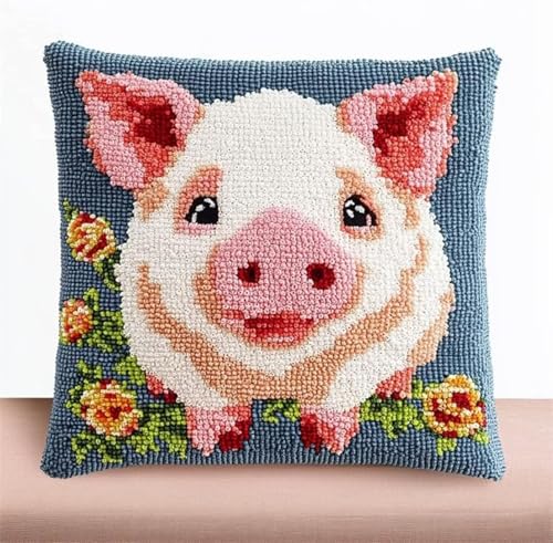 ANSIWEIGO Tier Kissen Knüpfen Kit,Ein Rosa Schwein Und Blumen,Knüpfkissen Set Für Anfänger Erwachsene Oder Kinder Zum Selber Knüpfen,DIY Knüpfteppich Knüpfpackung,43x43cm/17x17 Zoll ANSIWEIGO Tier Kissen Knüpfen Kit,Ein Rosa Schwein Und Blumen,Knüpfkissen Set Für Anfänger Erwachsene Oder Kinder Zum Selber Knüpfen,DIY Knüpfteppich Knüpfpackung,43x43cm/17x17 Zoll von ANSIWEIGO